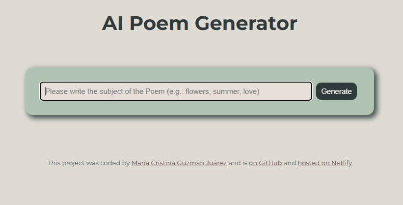 Image of a Poem generator website