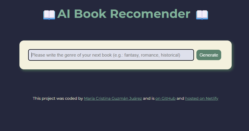 Image of a AI book recomendation page