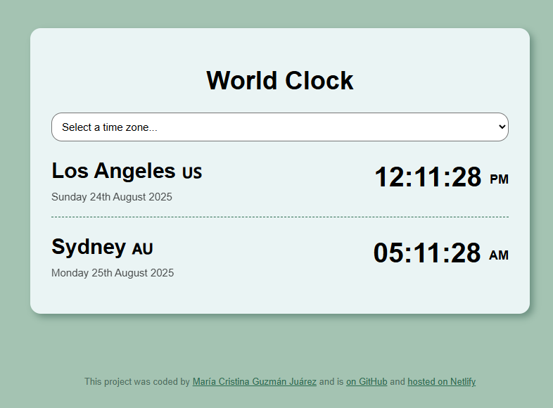Image of a world clock website